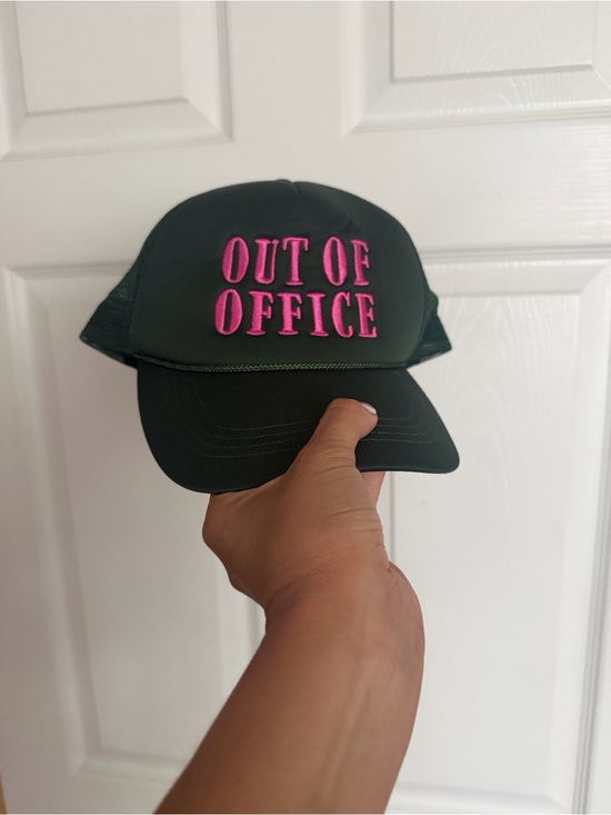 Accessories - Dark Green Trucker Hat with Pink "OUT OF OFFICE" Embroidery